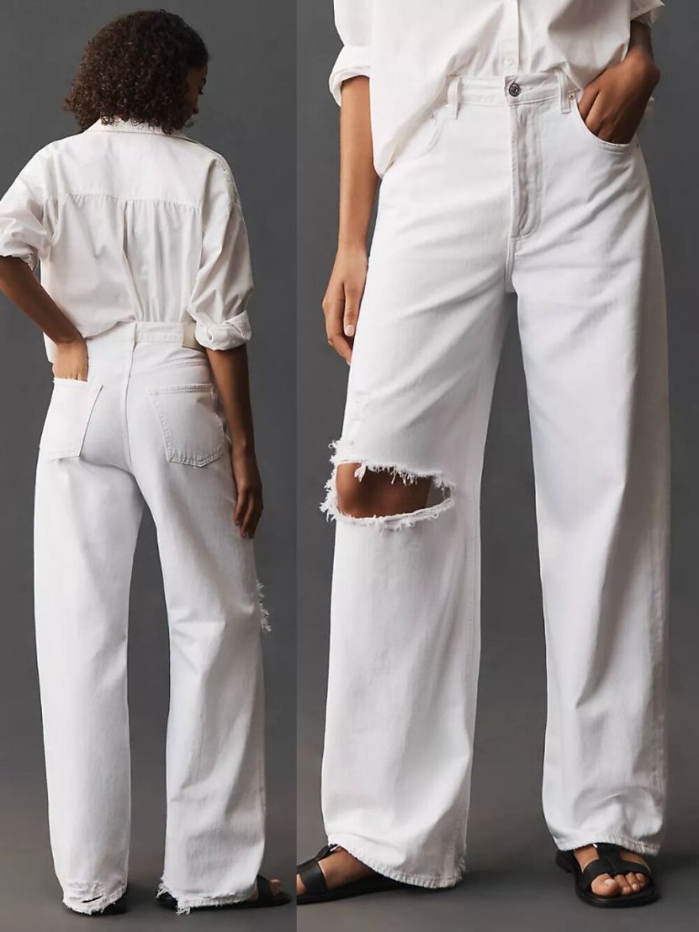 Citizens‎ of Humanity Ayla Baggy Jean Zinc White Distressed Wide Leg NWT Size 28